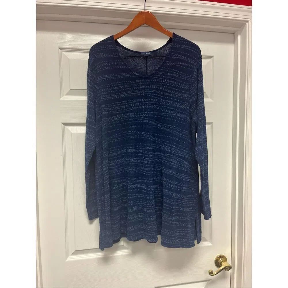 J. Jill Indigo Chenille Feel Navy Print Tunic Dress sz L EUC